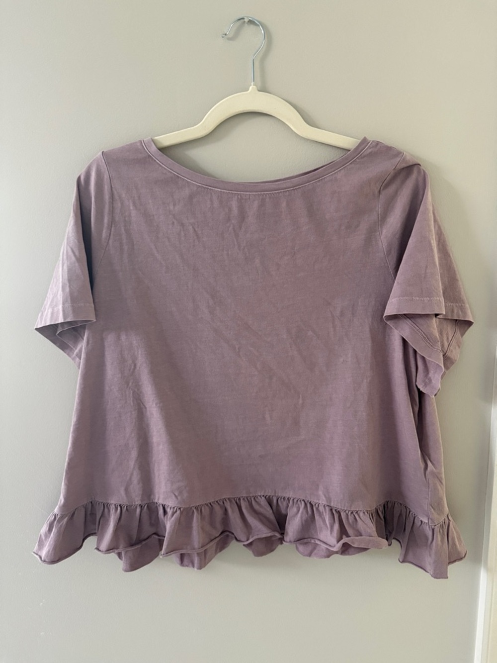 GAP Women's Lavender Ruffle-Hem Short Sleeve Top